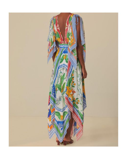 Farm Rio Multicolor Tropical Destination Kimono Sleeve Midi Dress
