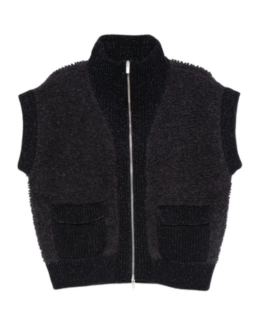 Peserico Black Zip-Front Pocket Cardigan