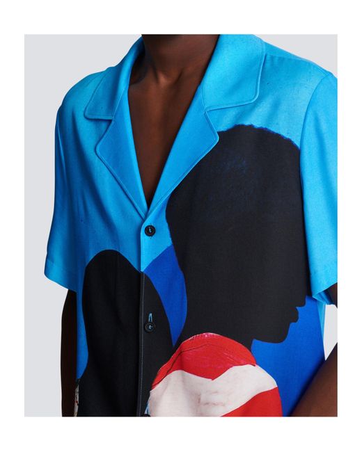 Balmain Blue Prince Gyasi Printed Twill Pyjama Shirt for men