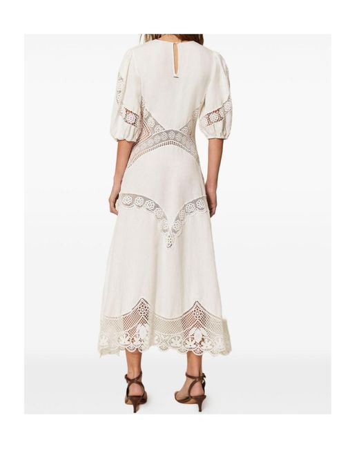 Twinset White Embroidered Lace Midi Dress