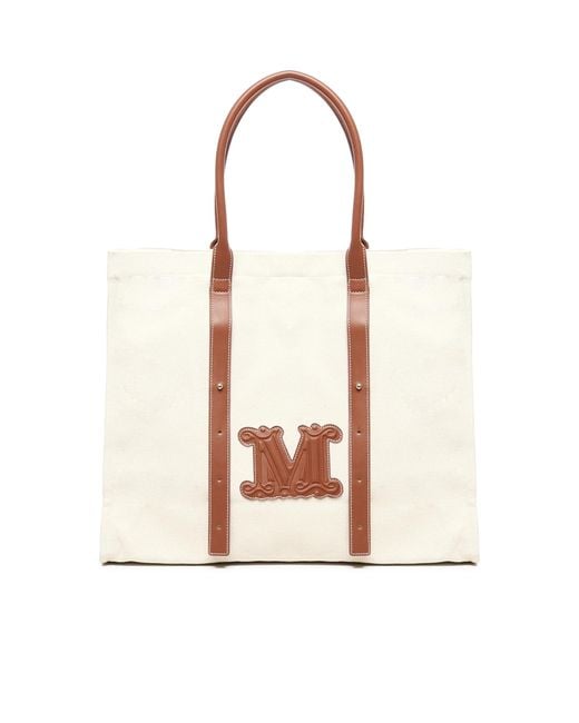 Max Mara Natural Logo Patch Top Handle Bag