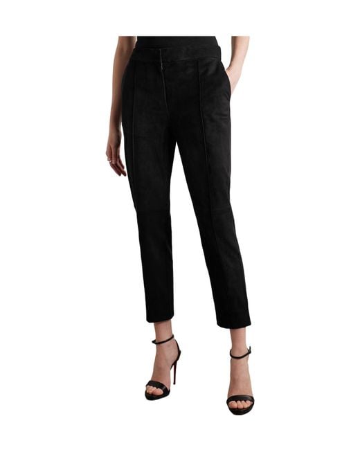 Alex Perry Black Cropped Slim-Leg Suede Pants