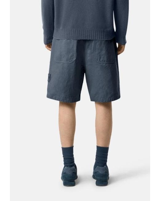 Stone Island Blue Logo Patch Buttoned Shorts for men