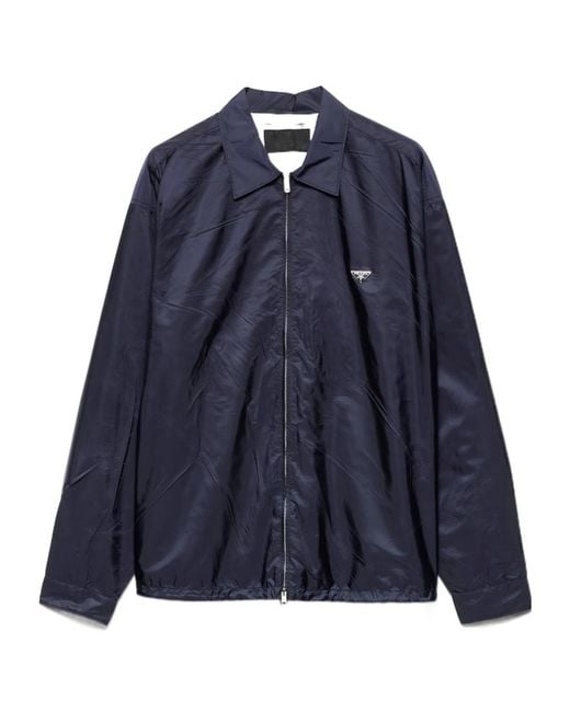 Prada Blue Logo Plaque Zip-Up Jacket for men