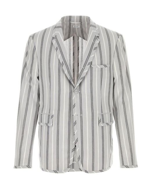Thom Browne Gray Madras Repp Stripe Sportcoat for men