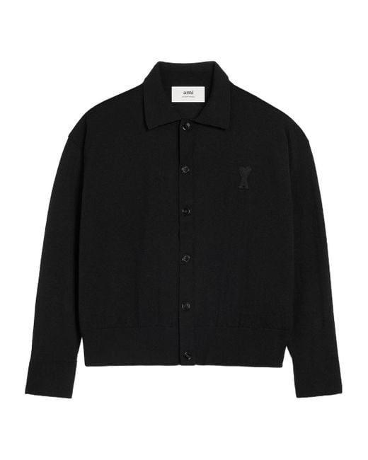 AMI Black Long-Sleeved Button-Up Cardigan for men