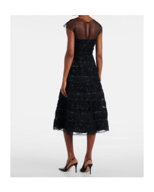 Carolina Herrera Black Floral-Appliqué Sequined Gown