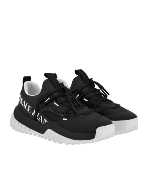Versace Black Jeans Couture Logo Printed Low-Top Sneakers for men