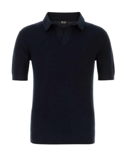 Zegna Blue Short-Sleeved V-Neck Polo Shirt for men