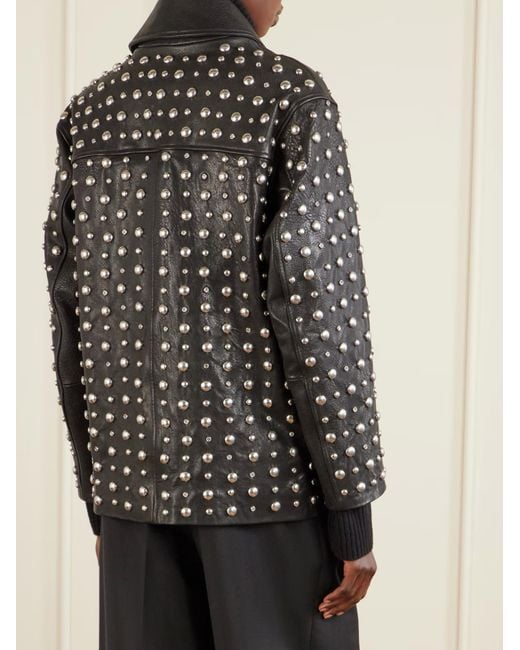 Nour Hammour Black Studded Zip Leather Jacket