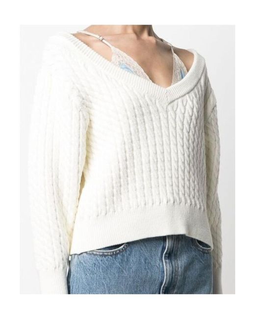 Alexander Wang White Off-Shoulder Cable Knit Jumper