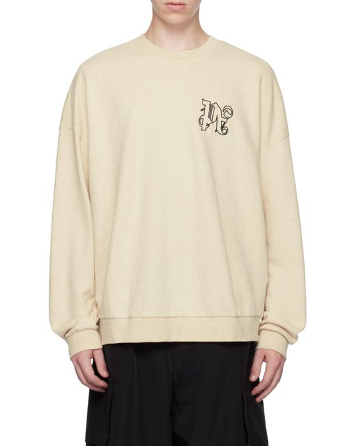 Palm Angels Gray Logo Embroidered Crewneck Sweatshirt for men