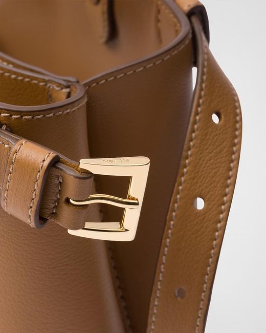 Prada Brown Buckle Small Leather Handbag With Double Belt