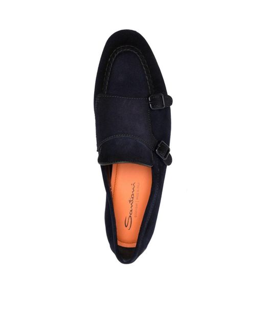 Santoni Black Double-Buckle Loafers for men
