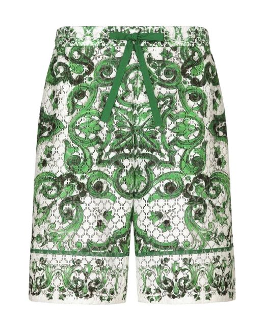 Dolce & Gabbana Green Printed Silk Shorts for men
