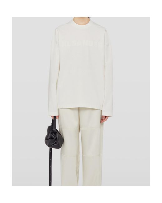 Jil Sander White Logo Printed Long-Sleeved T-Shirt