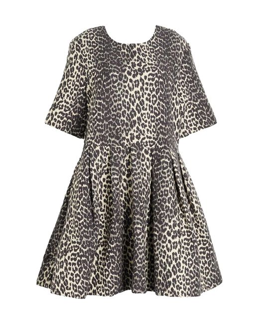 Ganni Black Leopard Print Ruched Dress