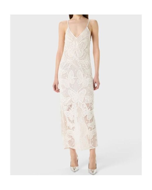 Blumarine White Handmade Embroidery Long Mesh Dress