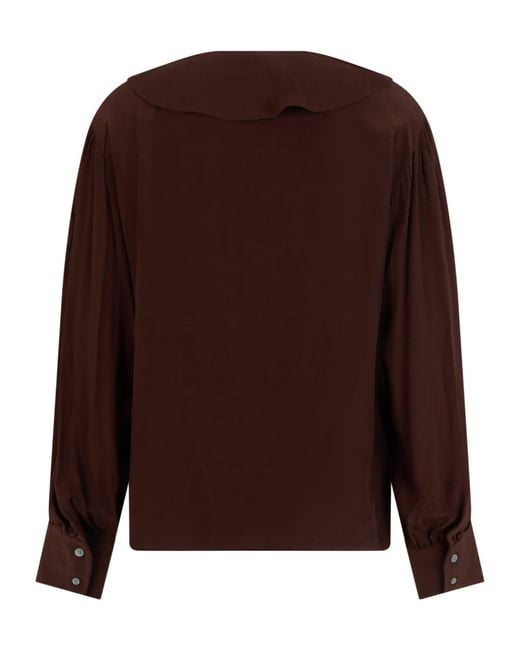Polo Ralph Lauren Brown Ruffled Crepe Shirt