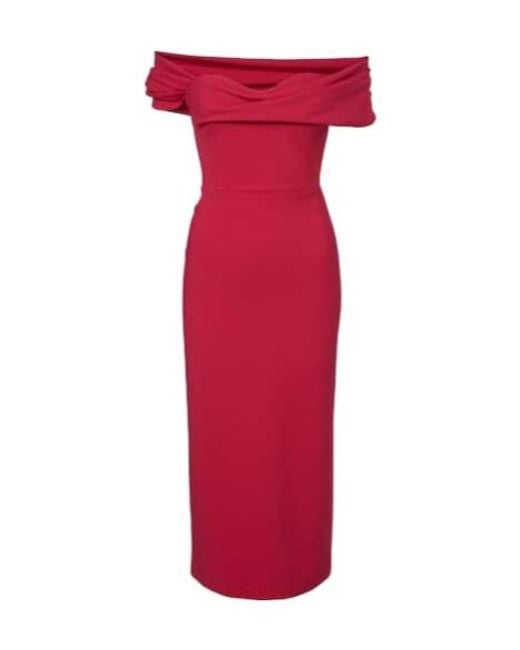 Carolina Herrera Red Off-Shoulder Wool-Blend Cocktail Dress