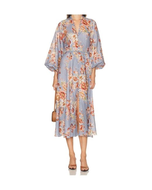Zimmermann Multicolor Awaken Billow Floral Printed Long Dress