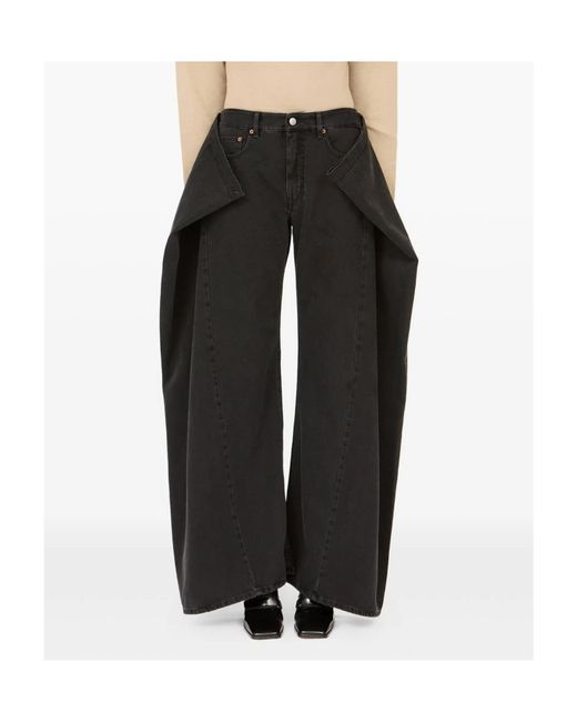 MM6 by Maison Margiela Black Wide-Leg Draped Jeans