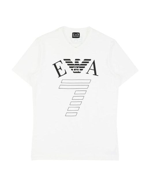 EA7 White Logo Round Neck T-Shirt for men