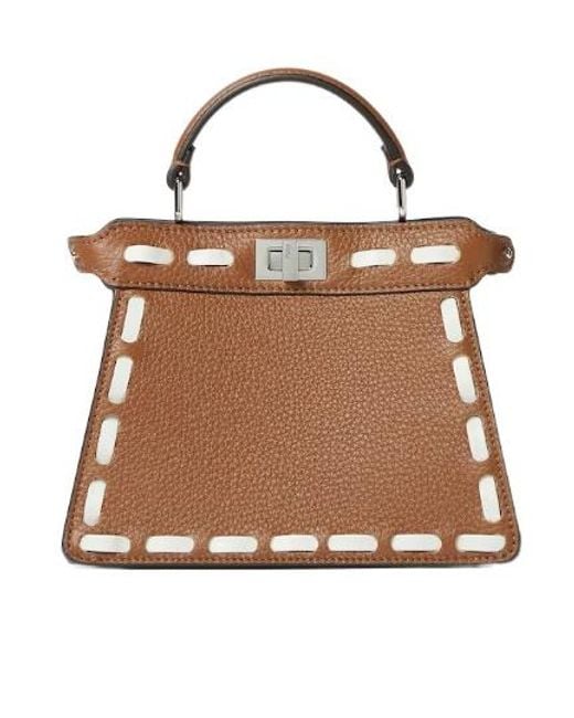 Fendi Brown Peekaboo Iseeu Whipstitch Leather Small Shoulder Bag
