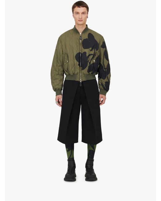 McQueen Green Orchid Quilted Bomber Jacket for men
