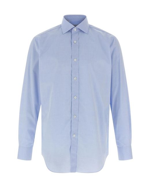 Brioni Blue Long-Sleeved Buttoned Shirt for men