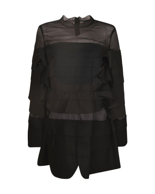 Sacai Black Layered-Effect A-Line Mini Dress