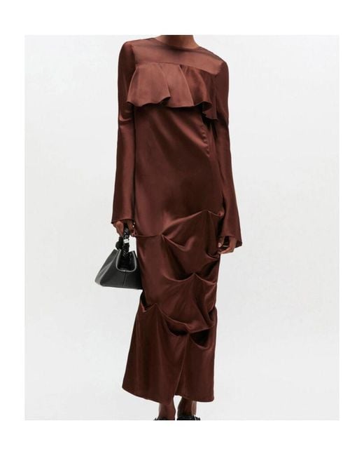 Ganni Red Draped Long-Sleeve Maxi Dress