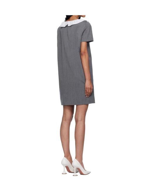 Pushbutton Blue Ruffled Collar Mini Dress