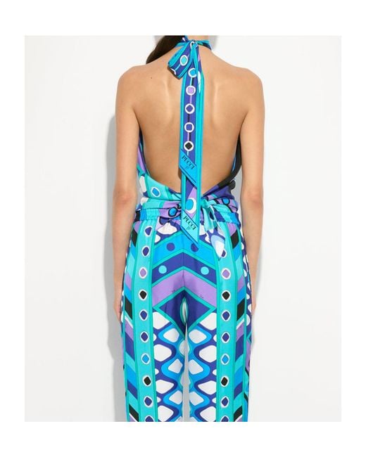 Emilio Pucci Blue Pucci Halterneck Printed Beach Top
