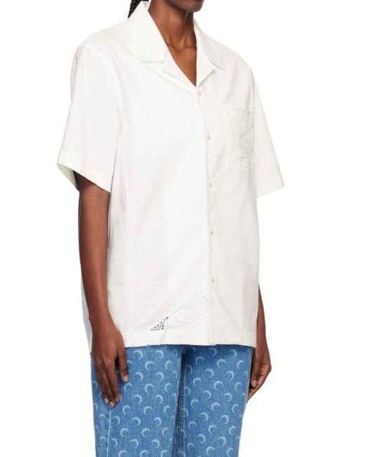 MARINE SERRE White Lace-Insert Short-Sleeves Shirt