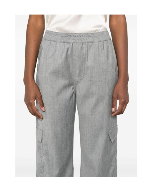 Ermanno Scervino Gray Lace-Embellished Trousers