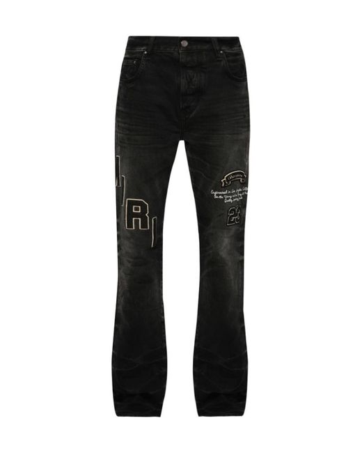 Amiri Black Logo-Embroidered Faded Jeans for men