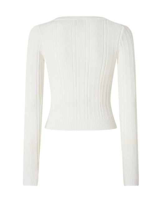 Pinko White Ribbed V-Neck Cardigan