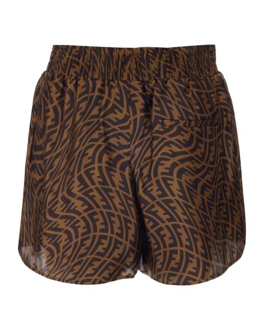 Fendi Brown Ff-Print Silk Shorts for men