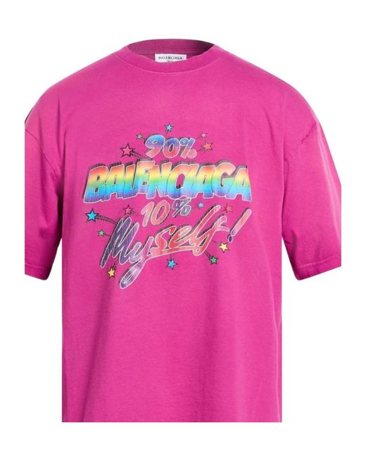Balenciaga Pink Loose-Fit Printed Short-Sleeve T-Shirt