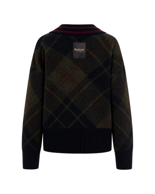 Barbour Blue Shae V-Neck Tartan Jumper