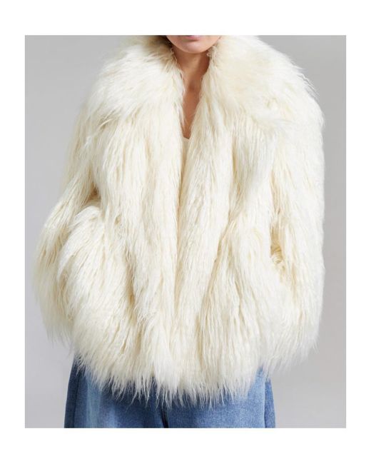 Frankie Shop White Liza Short Faux Fur Coat