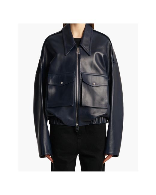 Khaite Blue Owey Leather Bomber Jacket