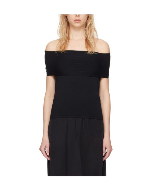 Quira Black Off-The-Shoulder Short-Sleeve T-Shirt