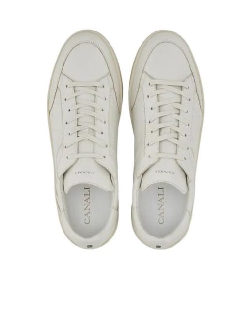 Canali Gray Smooth Round Toe Lace-Up Sneakers for men
