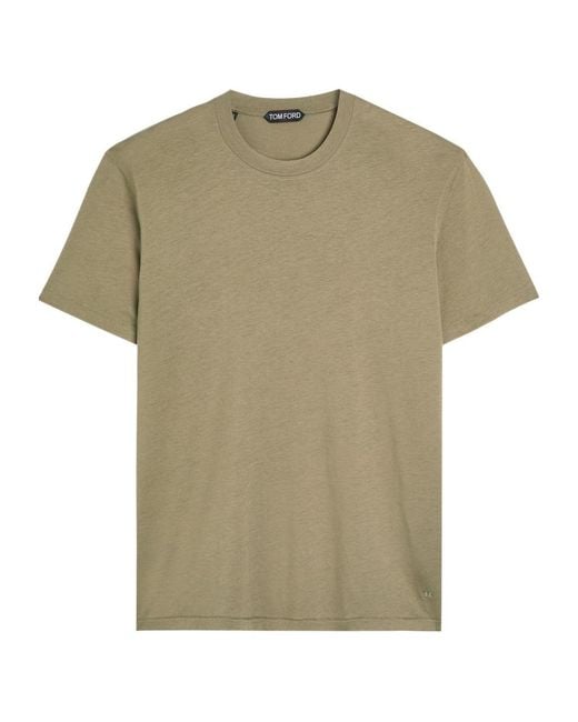 Tom Ford Green Logo-Embroidered Jersey T-Shirt for men