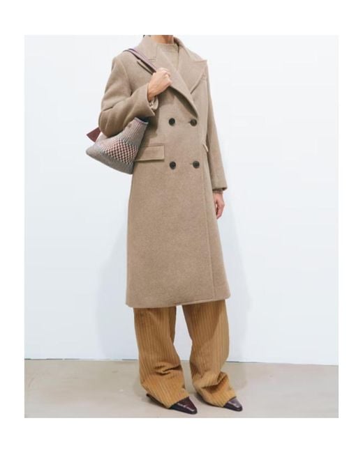 Tory Burch Natural Double Breasted Wool Coat