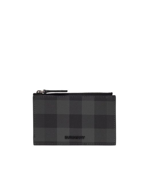 Burberry Black Logo Plaque Checked Zipped Wallet for men