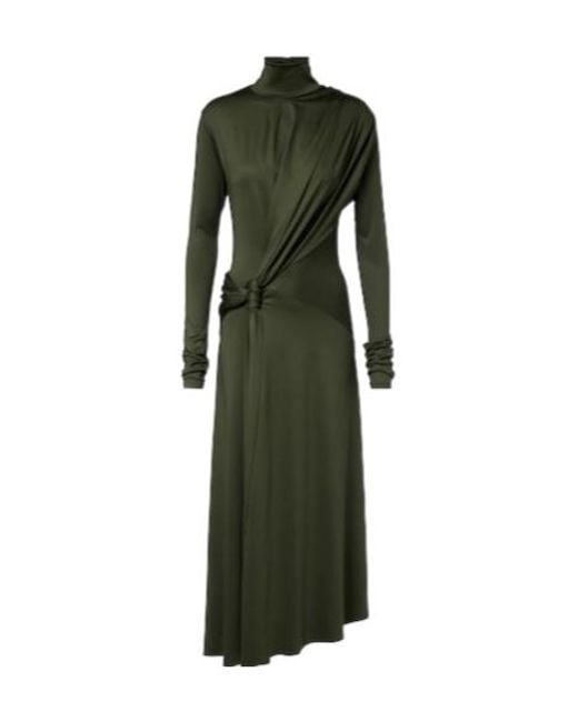Victoria Beckham Green Gathered Turtleneck Midi Dress