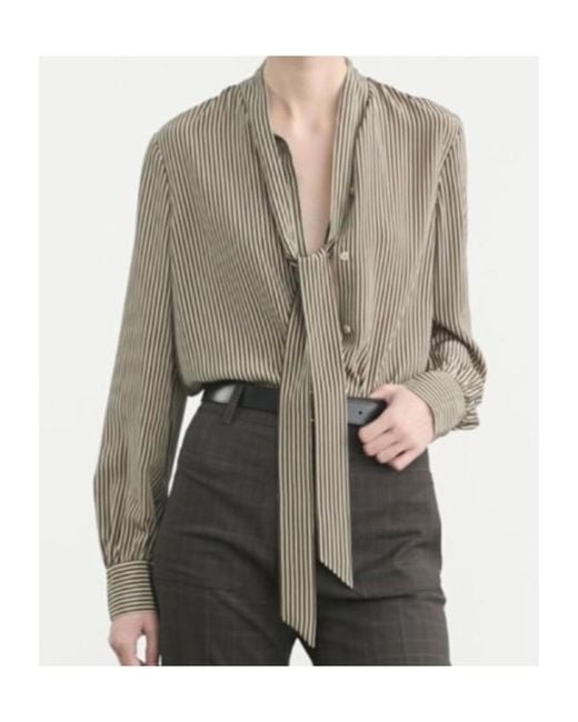 Nili Lotan Gray Irina Tie-Neck Striped Silk-Crepe Shirt
